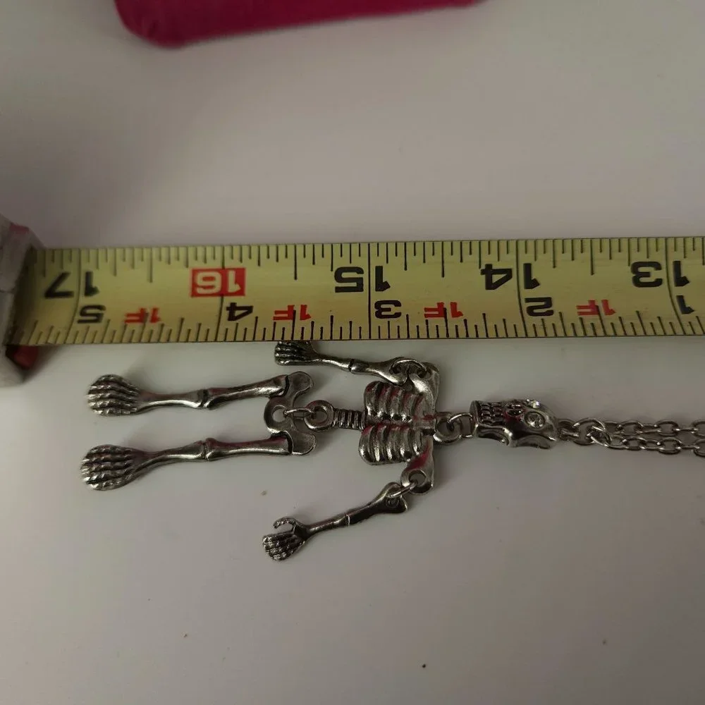 Skull Skeleton Jointed Pendant Necklace Stainless Steel 28" Rock Metal Bike Goth - Picture 7 of 8